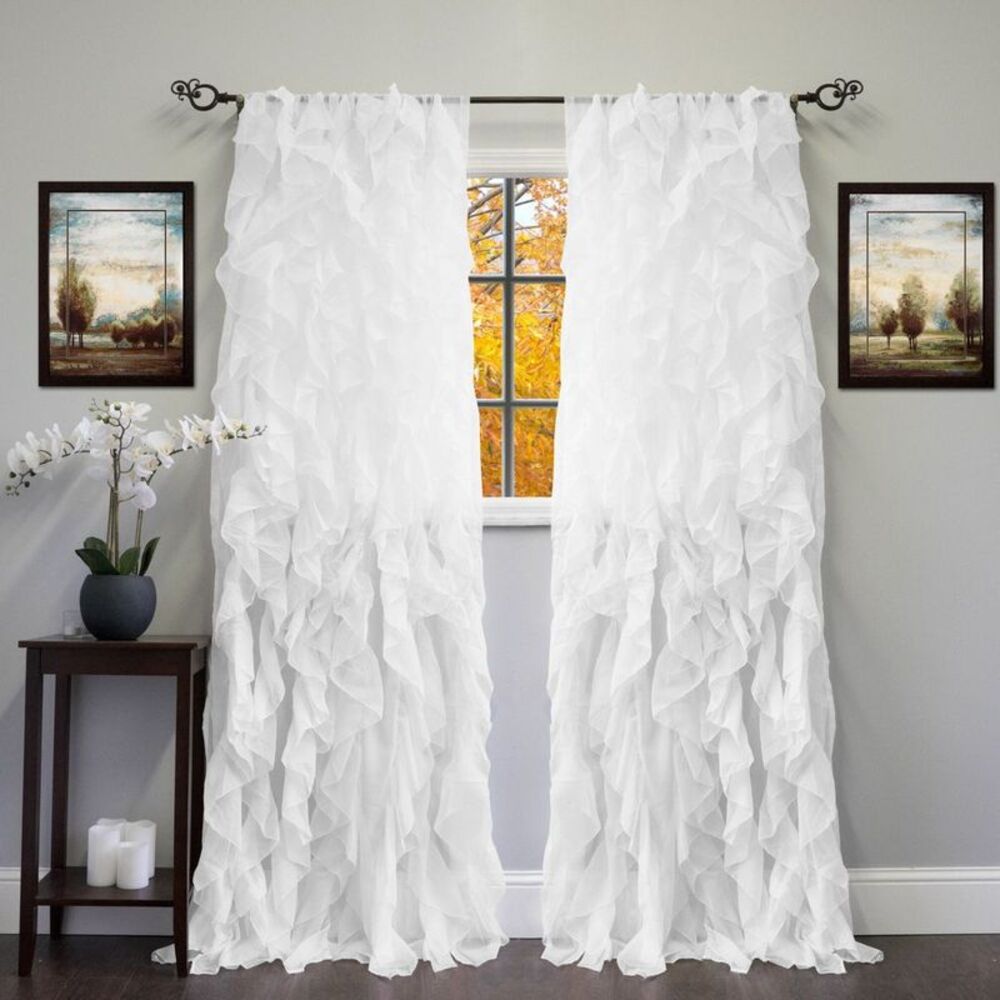 Chic Sheer Voile Vertical Ruffled Tier Curtain Panel White 96" Long
